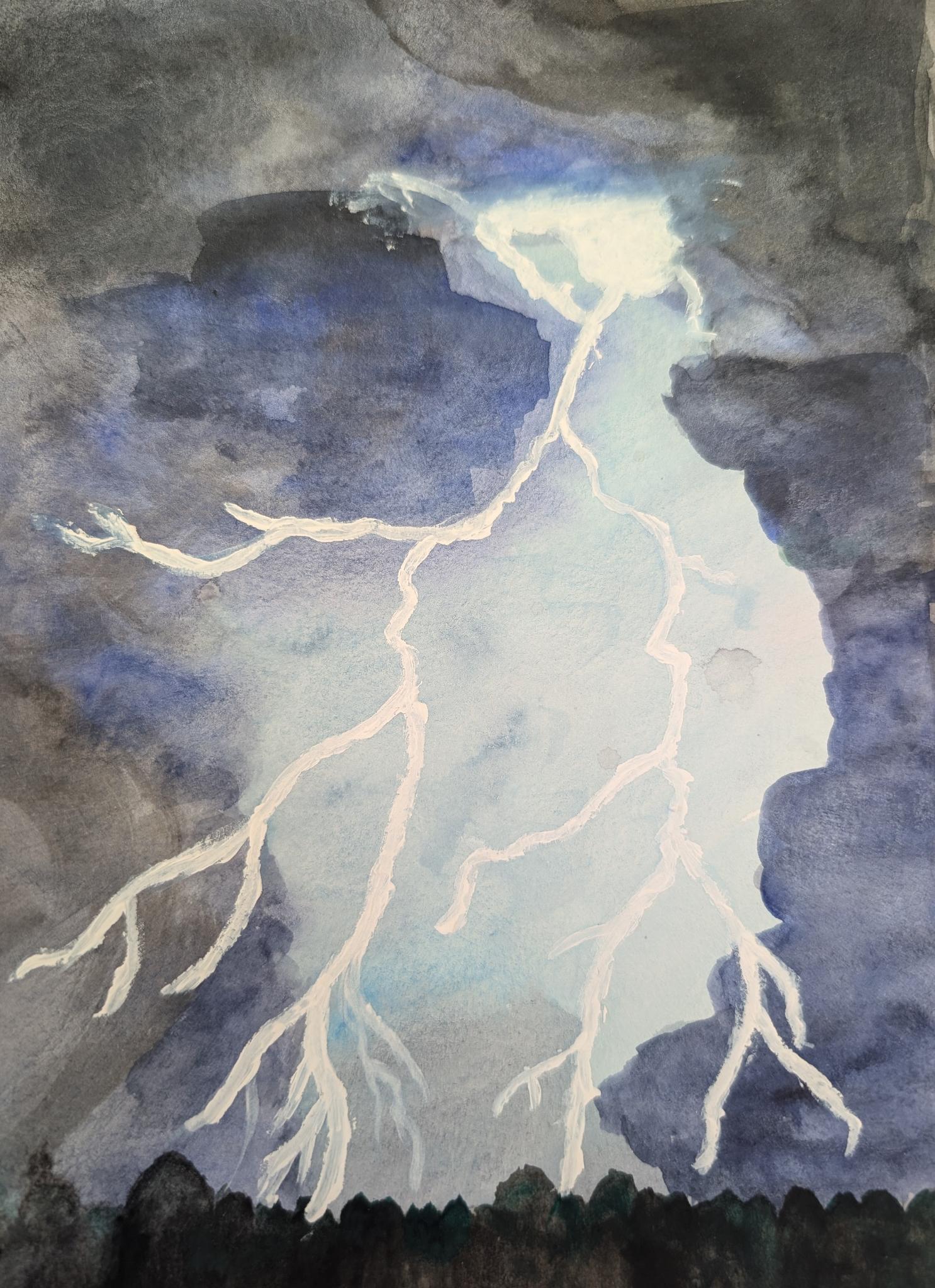 Painting by Theda Vetter HAL comments on the ineffable beauty of the storm.